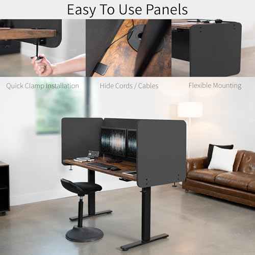 VIVO Clamp-on 24 x 24 inch Privacy Panel, Sound Absorbing Cubicle Desk Divider, Acoustic Partition, Dark Gray, PP-1-V024D