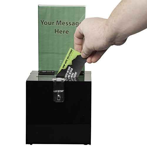 Clear-Ad - Acrylic Donation, Ballot, Raffle or Suggestion Box with Lock and Removable Sign Holder - Plastic Comment or Compaint Container - Plexiglass Multipurpose Box with Slot - Black (6x6)
