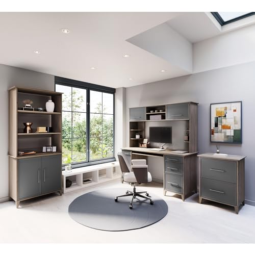 Realspace Koru 60" Hutch for L-Shaped or Straight Desks – Two-Tone Slate/Gray Oak