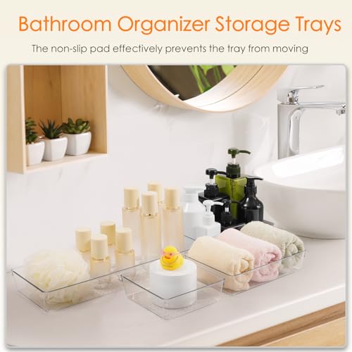 Criusia 10 Pack Large Clear Plastic Drawer Organizers - Versatile Bathroom, Kitchen & Vanity Storage Trays Set