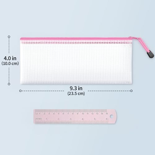 24 Pack Waterproof Mesh Zipper Pouch Bags - A6 Size Pencil & Storage Organizer