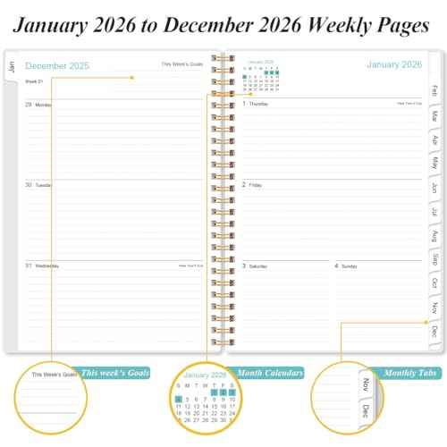 2026 Planner - Planner 2026 from January 2026 - December 2026, Weekly & Monthly Planner Spiral Bound with 12 Monthly Tabs, Inner Pocket, 6.4" x 8.5", Blue Flower