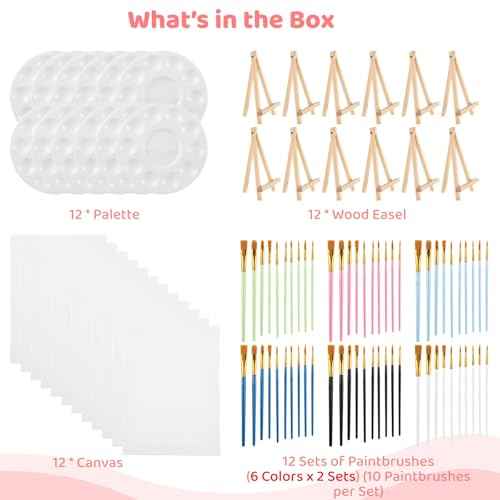 12 Sets Painting Set, Painting Supplies Kit, Wood Easels Canvases Paintbrushes Palettes Set, Professional Painting Set with 10 Style Paintbrushes, Art Supplies for Little Ones, Students