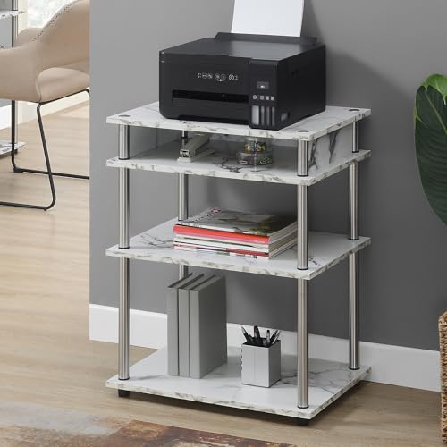 Designs2Go No Tools Printer Stand with Shelves 23.75" - Contemporary Modern Storage Printer Stand for Office, Den Organization, White Faux Marble
