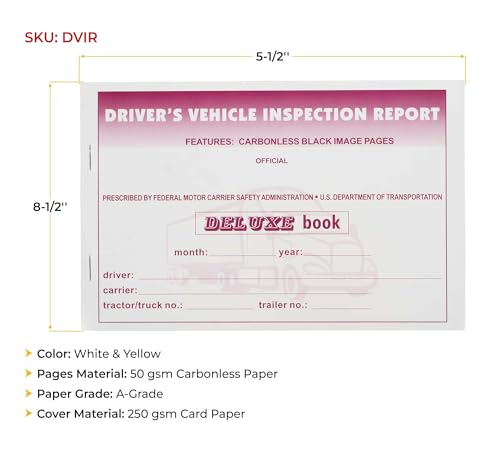 Mytee Products Driver Vehicle Inspection Report Book 31 Sets 5.5 x 8.5 in - 10 Pack DVIR 2-Ply Carbonless, Stapler Bound