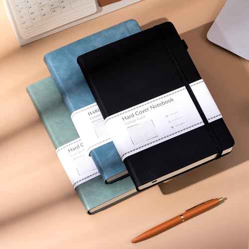 CAGIE 3 Pack Journals Notebooks for Women Men Thick Lined Journaling Notebooks A5 Leather Journals for Writing Hardcover Journal Supplies Diary, Green& Black& Blue