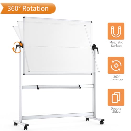 VIZ-PRO 48" x 36" Double-Sided Mobile Whiteboard with Stand, Magnetic & Lockable Wheels