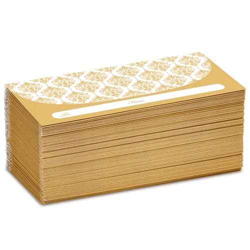 100 Pack Gold Money Envelopes for Cash Gifts (7x3 Inch), Fancy Decorative Design Money Holder for Christmas, Birthday, Graduations, Weddings, Small Money Saving Envelopes, Bulk Value Pack
