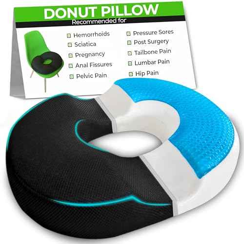 Donut Gel Sitting Pillow - Orthopedic Memory Foam for Tailbone Pain, Hemorrhoid, Bed Sores, Postpartum, Prostate, Coccyx & Sciatica Pain