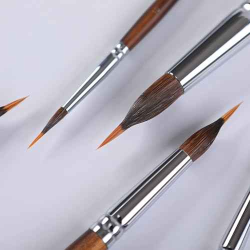 Watercolor Brushes Professional, Fuumuui 6Pcs Extended Needle Point Brushes Synthetic Extra Long Pinhead Brush with Sable Body for Fine Detailing - Watercolor Acrylic Gouache Inks Painting