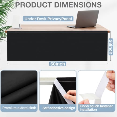 Tegeme 60'' Under Desk Privacy Panel Black – Self-Adhesive Modesty Panel