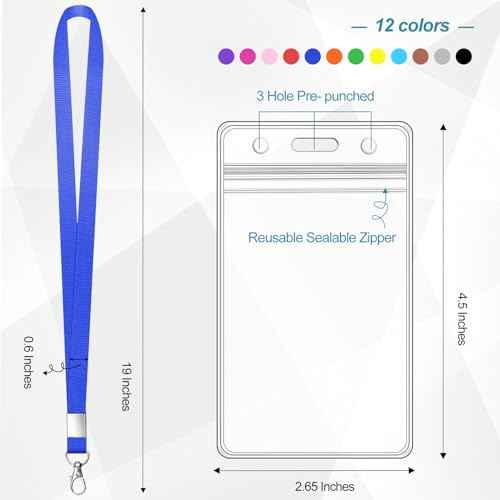 12 Pack Cruise Lanyard with ID Card Holder Colorful Lanyard with Waterproof ID Badge Holder (12 Colors)