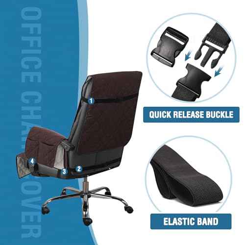 H.VERSAILTEX Water-Resistant Gaming Chair Protector ? Universal High-Back Cover with Non-Slip Buckles, Fits Executive & Desk Chairs (Brown/Beige, Washable)