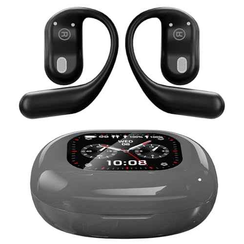 Souroyea Real Time Translation Earbuds 144 Languages AI Translator Open Ear Headphones with LCD Screen,Instant Two-Way Translating & Recording for Foreign Language Learning/Travel/Business (Grey)