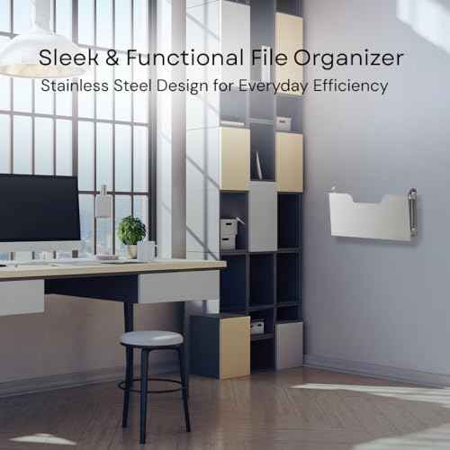 DR POCKET RACK Wall Mount Pocket Wall File Organizer, Single Pocket Letter Size, Stainless Steel, 14 x 2.5 x 7.5 inches