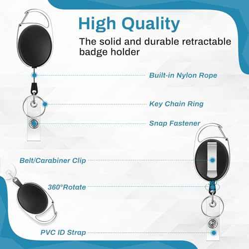 60 Pcs Badge Reels Retractable Bulk ID Badge Holders Retractable Lanyards with Carabiner Reel Clip for Keys, Badge Name Card Holder