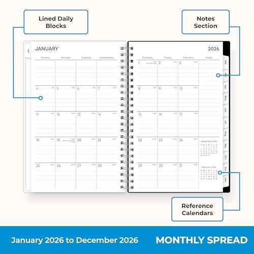 Blue Sky 2026 Weekly and Monthly Planner Calendar, January 2026 - December 2026, 5" x 8", Clear Pocket Cover, Laminated Tabs, Durable Twin Wire Binding, Analeis