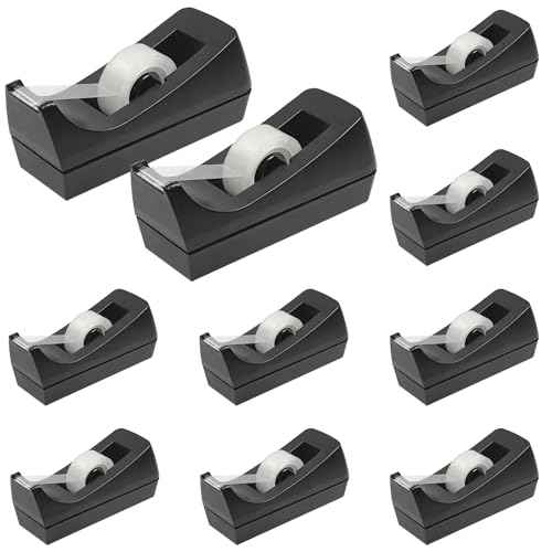 10 Pack Desktop Tape Dispenser Bulk Black Tape Roll Dispenser Non Skid Base Desk Tape Holder for Office School Home (Tape Not Included)