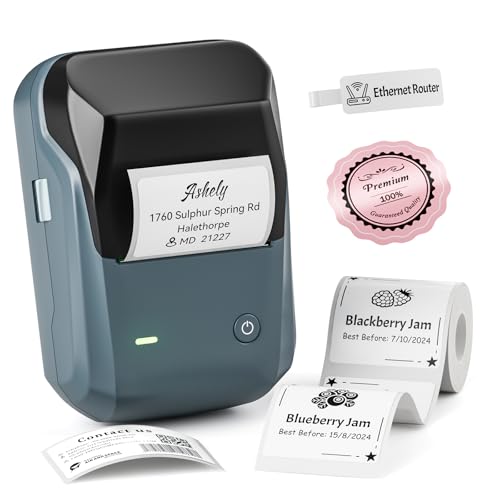 NIIMBOT B1 Label Maker Machine with Tape, 2 Inch Portable Label Printer, Bluetooth Thermal Label Printer with Multiple Templates for Small Business,Office,Home,School (Blue, 1 Printer+1 Roll Label)