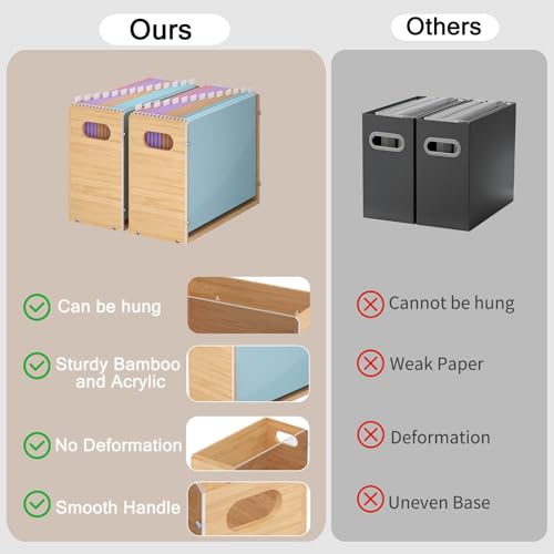 Sbanmao Acrylic & Bamboo Wall File Organizer Set of 2 - Letter Size, Rectangular, Portable Handles