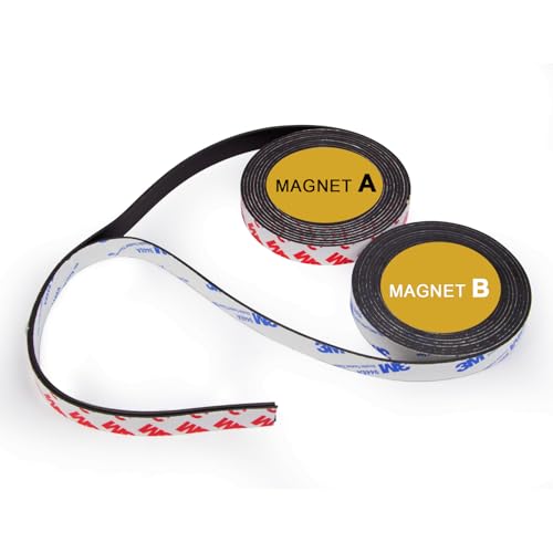 Niubiklus A+B Paired Magnetic Tape with Adhesive Backing, 10 ft x 0.5 in, 2 Pack (A & B Magnets)