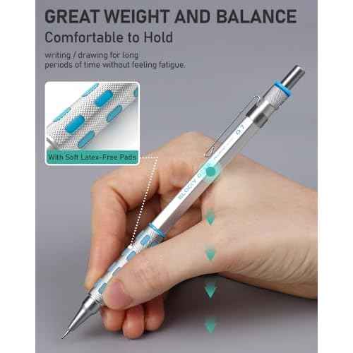 Nicpro Blocky Gear Metal Mechanical Pencil Set with Leather Case, 40PCS Art Drafting Pencil 0.5, 0.7, 0.9 & 2mm Lead Pencil with 352PCS (HB 2H 4H 2B 4B 6B Color) Lead Refills for Sketching Drawing