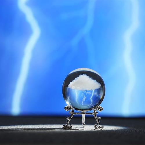 HDCRYSTALGIFTS 3D Lightning Cloud Crystal Paperweight with Stand 60mm - Feng Shui Decor