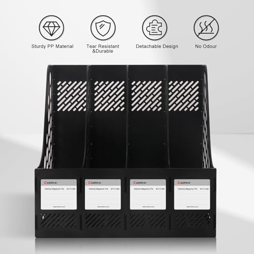 Comix Magazine File Holder 4-Compartment Desk Organizer Black - Large-4
