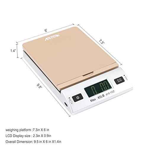 Acteck A-CK65GS 65LBx0.1OZ Digital Shipping Postal Scale with Batteries and AC Adapter, Gold Silver