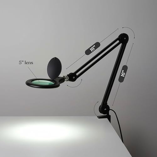 Brightech LightView PRO Magnifying Desk Lamp, 2.25x Light Magnifier, Adjustable Magnifying Glass with Light for Crafts, Reading, Close Work - Black