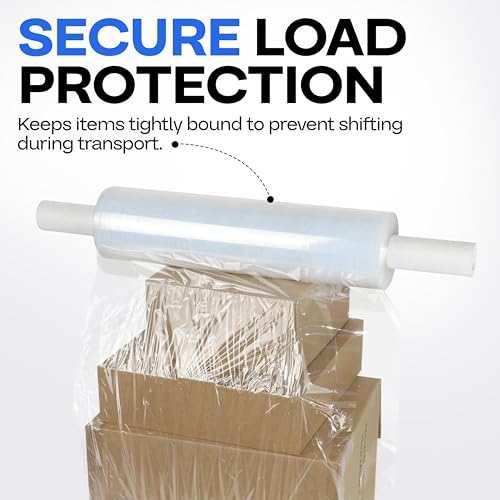 IDL Packaging 20" x 1000' Hand Stretch Wrap Roll of 80 Gauge with Extended Cardboard Handles (1 Roll) - Extra Sticky Clear Plastic Wrap Film - Pallet Wrap Stretch Film for Packing, Shipping & Moving