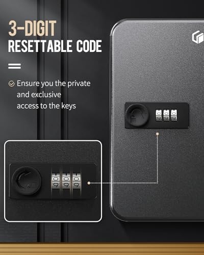 Uniclife Black 20-Key Steel Key Cabinet with Combination Lock & Labels