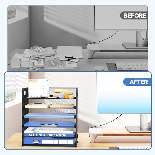 DALTACK Black 6-Tier Desktop File Organizer with Handle - Adjustable Paper Tray