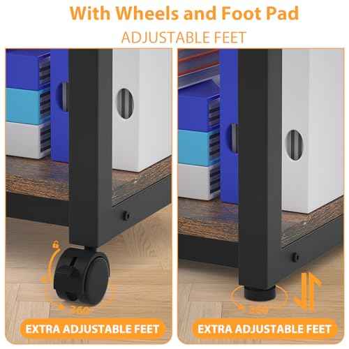 Under Desk Printer Stand, 2-Tier 19.5''x 16''x 22'' Rolling Printer Stand Storage Shelves for Printer, Scanner, Fax Machine, Files, Books with Anti-Skid Feet for Home, Office, Brown