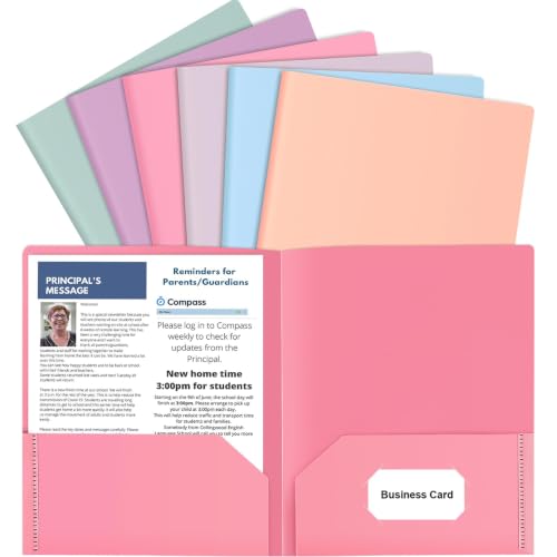 Habgp 6 Pack Pastel Colored File Folders with Pockets & Business Card Holders