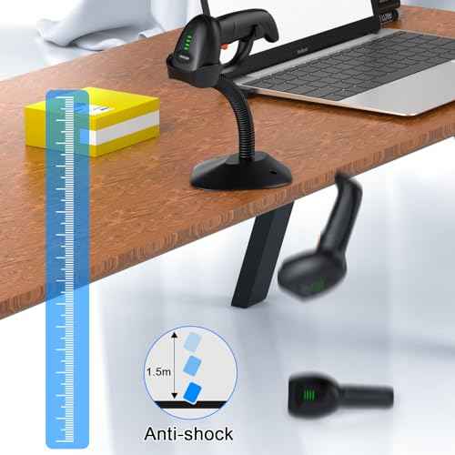 Symcode Barcode Scanner Wireless with Auto-Sensing Stand,Handheld 1D Laser Cordless Bar Code Scanner with Battery Level Indicator and Multiple Scanner to One Receiver