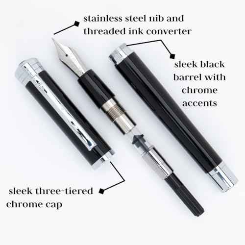 Monteverde USA Strata Fountain Pen, Ball Pen Set Black | Broad Nib | Free Gel Refill, Ink Bottle & 3 Free Cartridges