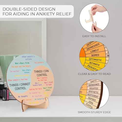 Feelings Wheel Therapy Office Desk Decor - Double Sided Mental Health Emotions Chart with Stand, Therapist Gifts for Home Office Women Man