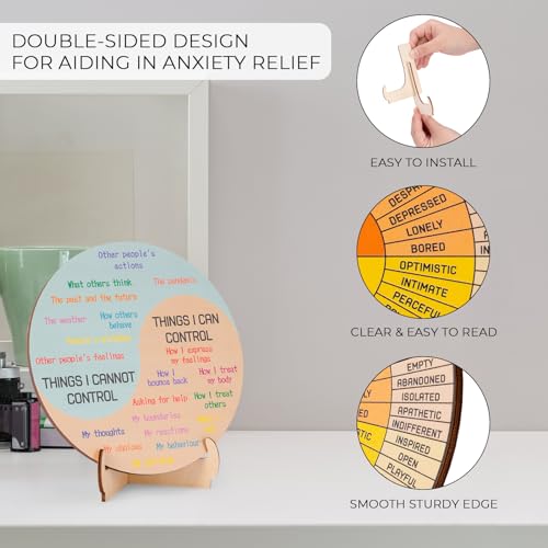 Giftacity Small Feelings Wheel Therapy Desk Decor - Double Sided Emotions Chart for Office & Home, Stress Relief Gift