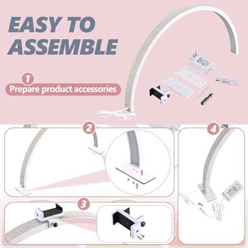 Half-Moon Nail Desk Lamp, Upgrade 30 Inches Lash Light for Eyelash Extensions, 3400 Lumen Led Light for Nails,Tattoo Artists, Adjustable Brightness Warm, Soft, Cool