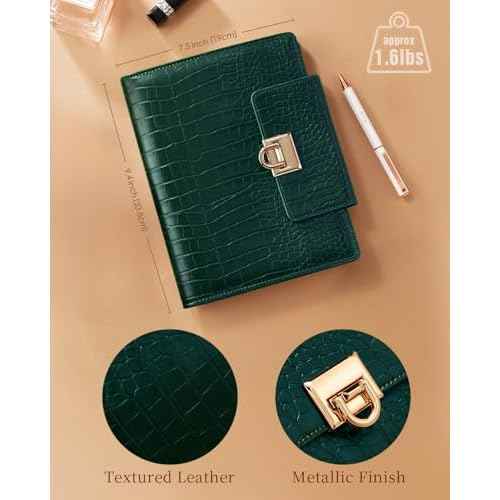 EGOSUNNY¢ç A5 Undated Planner ? 5.8" x 8.3" Crocodile-Textured Leather Cover, Refillable 6-Ring Binder with 80 Sheets, Dividers & Metal Ballpoint Pen - Journal Organizer for Work, School & Personal Use