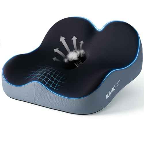HUANUO Office Seat Cushion for Tailbone Support, High-Density Memory Foam Cushion, Breathable Coccyx Cushion, Non-Slip Bottom for Sciatica Relief, Perfect for Office, Car, and Wheelchair