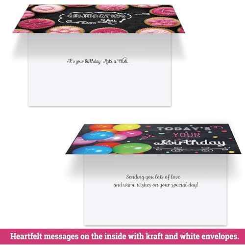 120 Birthday Cards Bulk- Happy Birthday Cards with Envelpoes,30 Unique Blackboard Designs, Large 5x7 Inches, Includes Kraft and White Envelopes ? Assorted Birthday Cards for Business & Personal Use