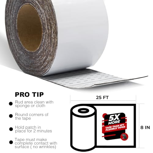 White RV Roof Sealant Tape, 8" x 25' Waterproof Repair Seal Tape ? Extra Thick, UV-Resistant, Weatherproof Patch for Permanent Leak Sealing on RVs, Trailers, and Mobile Homes