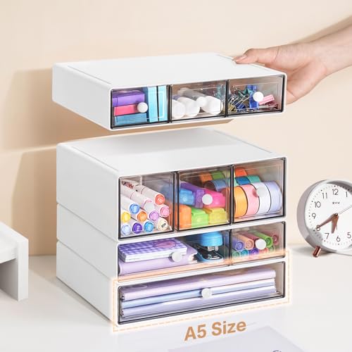 FODIENS White 9-Drawer Stackable Desk Organizer with 4 Tiers for Office & Craft Storage
