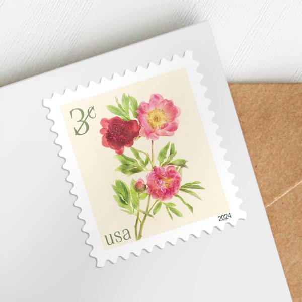 USPS Peonies 3-Cent Definitive Postage Stamps Sheet of 20 - Mail Use
