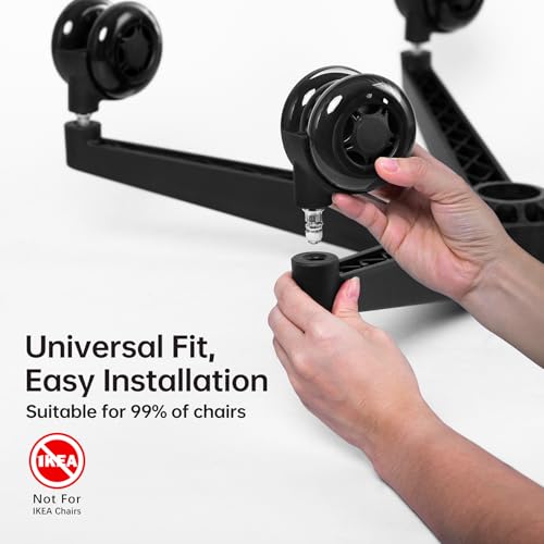 BILKOH 3-Inch Office Chair Wheels - Double Rollerblade, Ultra Quiet, Heavy-Duty (Set of 5) Black