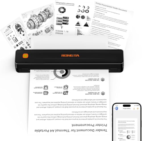 Rongta Black Portable Thermal Bluetooth Printer - Inkless Mobile Printer for Travel, School & Office