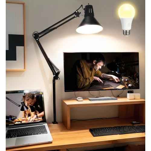 Desk Lamp for Home Office Eye-Caring Metal Extra Tall Swing Arm High Intensity Clamp Flexible Gooseneck w/A19 E26 LED Bulb Side Table Working Reading Architect Computer Workbench Puzzle Warm Light