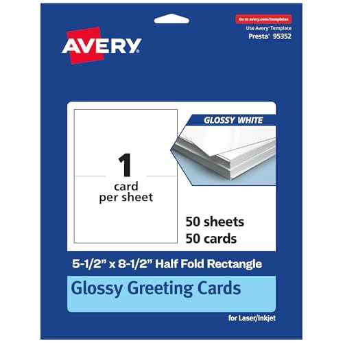 Avery Printable Rectangle Half Fold Greeting Cards, 5.5" x 8.5", Glossy White Cardstock, Laser/Inkjet, 50 Total, Great for Thank You Cards, Event Invitations, and More